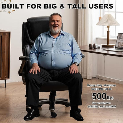 Office Chair, 500 lbs Ergonomic Big and Tall Computer Desk Chair, High-Back Executive with Adjustable Headrest, 3D Reversible Armrests, Silent Wheels for Home, Office, Gaming (Black)