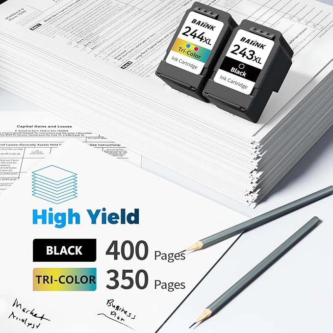 Remanufactured Ink Cartridge Replacement for Canon Ink 243 and 244 Combo Pack PG-243 CL-244XL 245XL 246XL for TR4520 MX490 MX492 MG2522 TS3322 TS3122 MG2520 MG2922 TR4522 TS202 (Black Tricolor)
