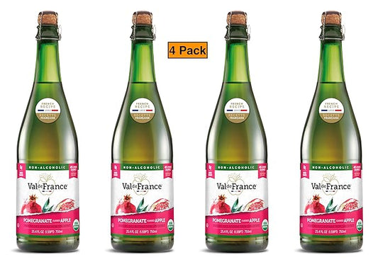 Val de France, Non-Alcoholic, Reduced Calorie, Organic and OU Kosher Sparkling Juice (Pomegranate), 25.4 Fl Oz (Pack of 4)