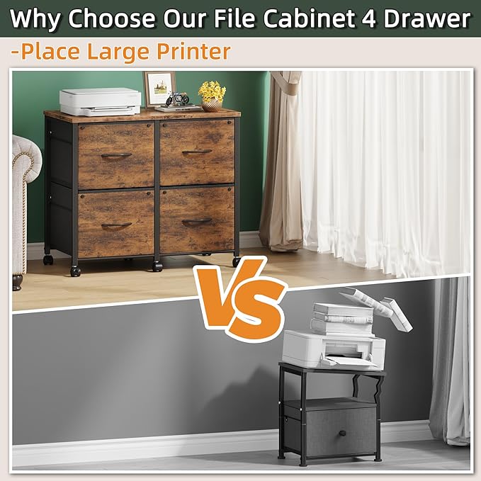 4 Drawer Lateral File Cabinet, Mobile Filing Cabinet for Large Printer, Home Office Functional Small Office Storage Cabinet & Printer Stand, Fits Letter/A4, 30.4''W, Rustic Brown