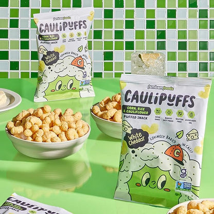 CauliPuffs - Corn, Rice, and Cauliflower Gluten Free Puffed Snack (5 x 3.0oz Bags, White Cheddar)