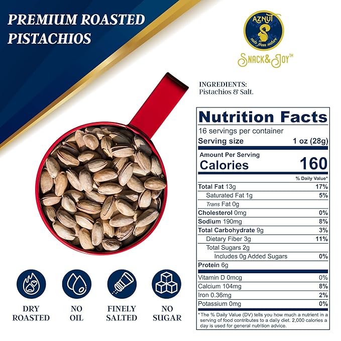 AZNUT Turkish Antep Roasted Salted Pistachios 5 LB (2 set of 2.5 LB), 100% Natural Premium Quality Class A, Non GMO Project Certified, Kosher Certified, Great Snacks, Resealable Bag