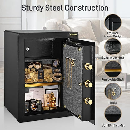 ADIMO Safe, 2.1 Cuft Heavy Duty Steel Home Safe Box with Digital Keypad&Key Lock, Built-In Lockable Cabinet, Hidden Money Box Storage for Document Jewelry w/Fireproof Waterproof Bag Home Office