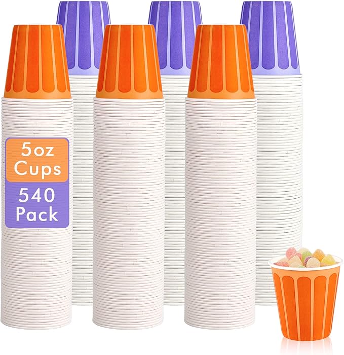 LITOPAK 540 Pack 5 oz Disposable Paper Cups, Purple and Orange Disposable Paper Snack Cups, Small Mouthwash Cups for Home, Bathroom, Picnic, Party, and Events
