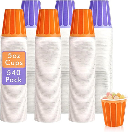 LITOPAK 540 Pack 5 oz Disposable Paper Cups, Purple and Orange Disposable Paper Snack Cups, Small Mouthwash Cups for Home, Bathroom, Picnic, Party, and Events