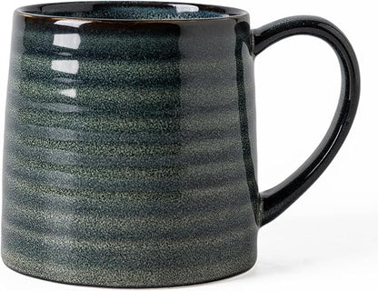 Ceramic Coffee mugs, 21 oz, Extra Large Mugs, Big Tea Cup, Large Handle, Pottery Mug, Big Belly, Transmutation Glaze，Wide Bottom, stripe pattern, Microwave & Dishwasher Safe. (Dark Green)