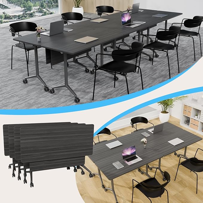 Conference Table, Folding Conference Room Tables on Wheels, Modern Meeting Seminar Table Computer Desk, Boardroom Desk for Office Meeting Conference Room,White (8, 1915D, 55.1)