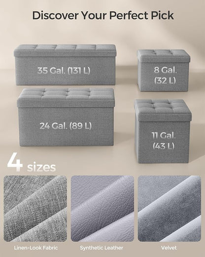 SONGMICS Mazie Collection - Small Folding Storage Ottoman, Foot Rest Stool, 12.2 x 16.1 x 12.2 Inches, 286 lb Load Capacity, for Living Room, Bedroom, Home Office, Dorm, Light Gray ULSF102G02