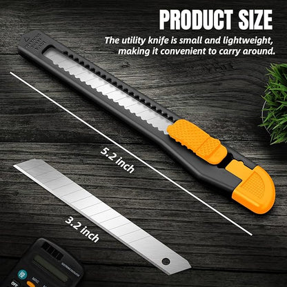4 Pack Box Cutter Retractable, Utility Knife 9MM Wide Snap-Off Blades, Exacto Knife for Cutting Box, Wrapping, Cardboard, Extended Razor Knife, Box Opener Perfect for Office, Home, School