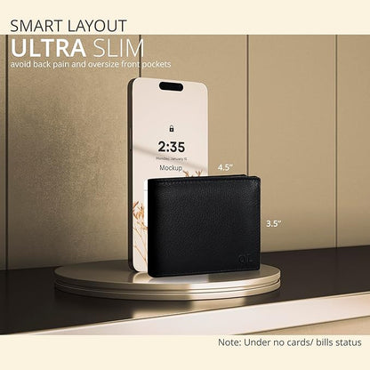 Oak Leathers Slim Leather Wallet for Men - RFID Wallets Credit Card Holder Ultra Thin Gift for Mens, Front Pocket Minimalist Design