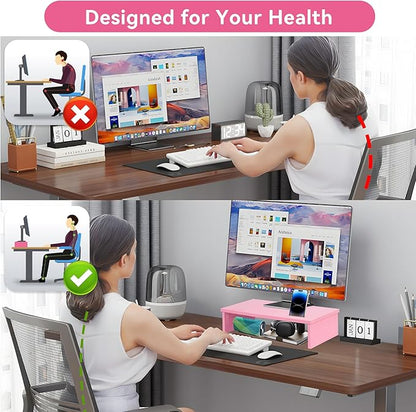 21" Monitor Stand Riser with Phone Holder, Monitor Stand for Desk, Computer Monitor Stand, Desk Shelf for Top of Desk, Desktop Organizer for Laptop, Printer, TV