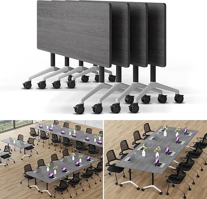 Folding Conference Table Modern Large Mobile Meeting Table Rolling Conference Room Tables with Wheels Seminar Tables for Office Training Classroom (4, Oak Grey, 55" D X 23.6" W X 29.5" H)