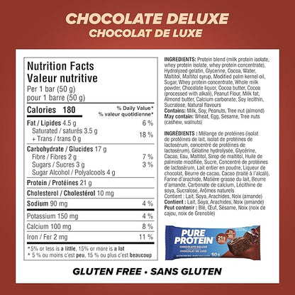 Pure Protein Gluten Free Chocolate Protein Bars, 50g, 6ct, 20g Protein Per Bar, Imported from Canada