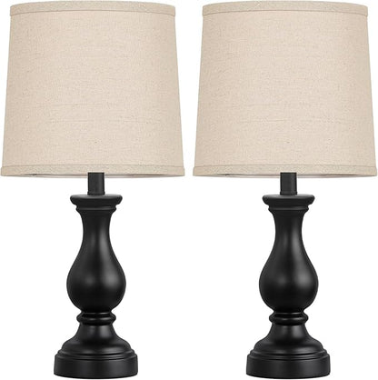 Seealle Farmhouse Table Lamps Set of 2 - Rustic Lamp for Bedroom Living Room, 22" Boho Bedside Lamps for Night Stands End Table Office Desk Lamp Nightstand with Linen Shades(Matte Black)