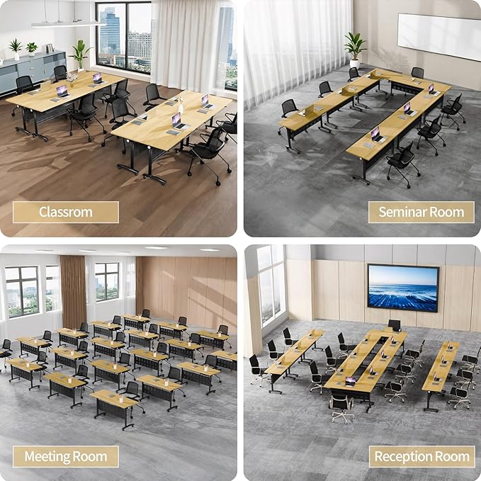 Conference Table Folding Conference Room Tables, Modern Mobile Meeting Training Table with Silent Wheels, Foldable Seminar Table for Offices, Classrooms, Libraries (10, Maple, 55.1in)