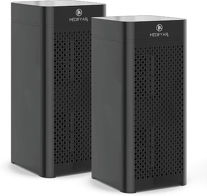Medify MA-40 Air Purifier with True HEPA H13 Filter | 1,793 ft² Coverage in 1hr for Wildfires Smoke, Odors, Pollen, Pets |Removal to 0.1 Microns | Black, 2-Pack