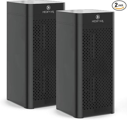 Medify MA-40 UV Light Air Purifier with True HEPA H14 Filter | 1,793 ft² Coverage in 1hr for Wildfires Smoke, Odors, Pollen, Pets | Removal to 0.1 Microns | Black, 2-Pack