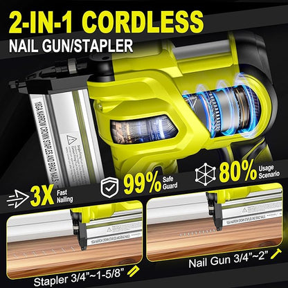 SILVEL 2" Cordless Brad Nailer, 2-in-1 21V Electric Brad Nailer Stapler with 2 * 4.0Ah Battery, 1000pcs Nails, 18GA Staples, Adjustable Depth for Woodworking, Home Improvement