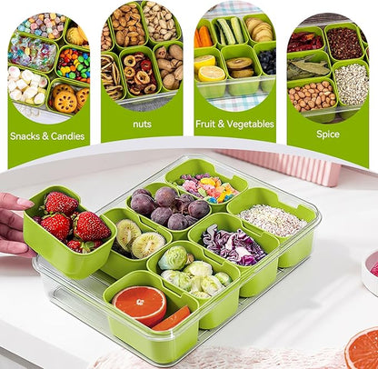 Snackle Box Container, Divided Serving Tray with Lid and Handl 8 Compartments Snacks Box,Candy Snack Fruit and Veggie Tray, Suitable for Picnics Trips Parties and Holidays