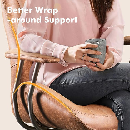 High Back Home Office Chair,Mid Century Modren Ergonomic Executive Chair,Lumbar Support Swivel Task Chair with Wheels,Computer Desk Chair Suede Fabric,350LBS (Brown)