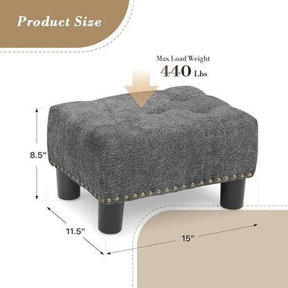 Athena Collection Small Ottoman Foot Rest with Legs, Linen Fabric Ottoman Foot Stool with Soft Padded seat, Square Footstool FootRest for Living Room, Bedroom, Office, Dark Grey
