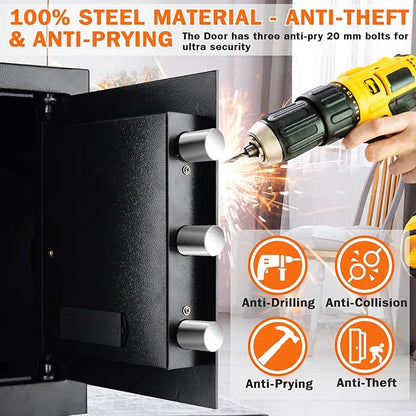 16.53'' Tall Fireproof Safe Box, 2.3 Cuft Home Safety Box with Fireproof Waterproof Bag, Anti-Theft Security Document Safe with Combination Lock & Removable Shelf, Large Safes for Home Cash Medicine