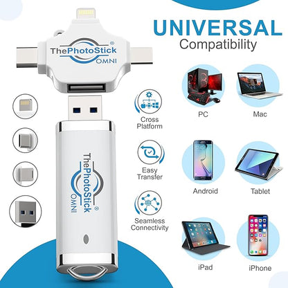 ThePhotoStick® Omni 32GB + Protective Case | Secure Photo & Video Backup and Transfer | Digital File Organization | USB & Multiport Connection for Phones, Tablets and Computers | Water Resistant Case