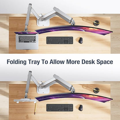 AVLT Laptop & Dual 40 Inch Stacking Monitor Arm Pole Top Mount with USB-C USB-A Ports-Gray, Supports 26.4 lbs (12kg), Ultrawide Screen Fit, VESA Compatible, Multi-Screen, Ergonomic Workspace Upgrade