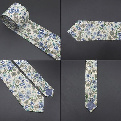 Cotton Floral Ties for Men 2.76" Men's Skinny Tie Linen Flower Printed Neck Tie for Wedding Dating Party