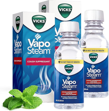 Vicks VapoSteam Medicated Liquid with Camphor, a Cough Suppressant, 8 Oz – VapoSteam Liquid Helps Relieve Coughing, for Use in Vaporizers and Humidifiers (Pack of 2)