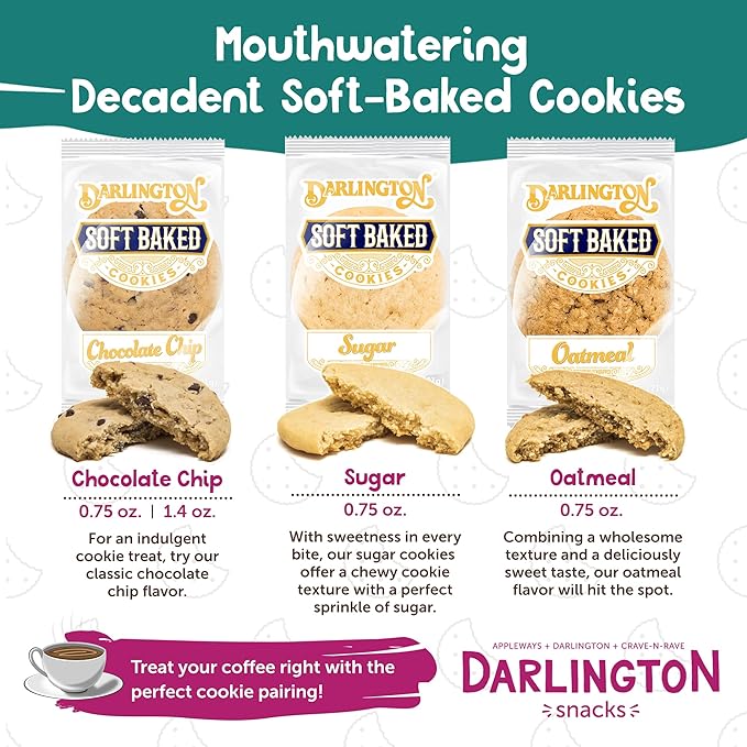 Darlington Snacks Soft Baked Sugar Cookies Individually Wrapped, 100% Nut Free Soft Sugar Cookies, Kosher Approved, Made in USA, 0.75 Oz, 216 Count