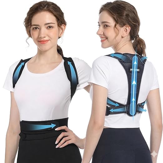 Fit Geno Posture Corrector for Petite Women and Men: Adjustable Upper Back Brace - Improve Posture Correct Hunchback Slouching Invisible Under Clothes (Medium)