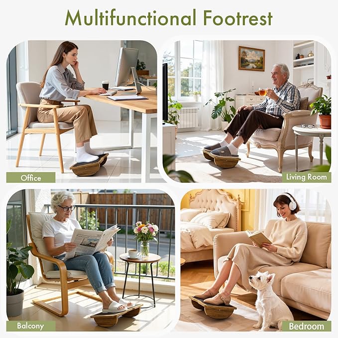 Ergonomic Wooden Footrest for Under Desk,Foot Rest with Anti-Slip Surface,Comfortable Desk Foot Stool for Office Home Gaming,Improve Posture & Promote Blood Circulation
