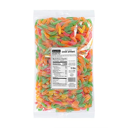 Kervan Candy Bebeto Sour Worm Gummies - Fruity & Soft Gummy Candy Bulk for Kids, Gift Snacks and Parties - Sour Gummy Worms Party Size Bag (5 lbs)