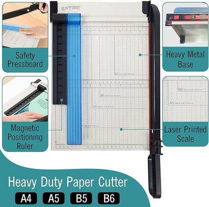 EXTRIC Paper Cutter Heavy Duty, 12" Paper Trimmer with Safety Guard, Guillotine Papers Cutter for Classroom and Office, Heavy Duty Metal Base, Magnetic Guide, Laser Printed Scale