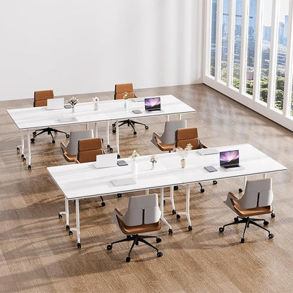 Conference Room Table, 55 Inch Folding Conference Tables with Wheels, Modern Office Meeting Table, Easy Flip & Nest Design, Rectangular Seminar Tables with Metal Frame for 2-24 People(A 6PCS)