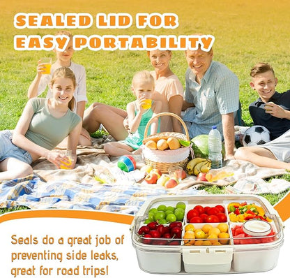 Divided Serving Tray with Lid and Handle, Portable Snackle Box Charcuterie Container,6 Compartments Snack Containers, Veggie Tray Fruit Tray Candy Organizer,Perfect for Party, Beach