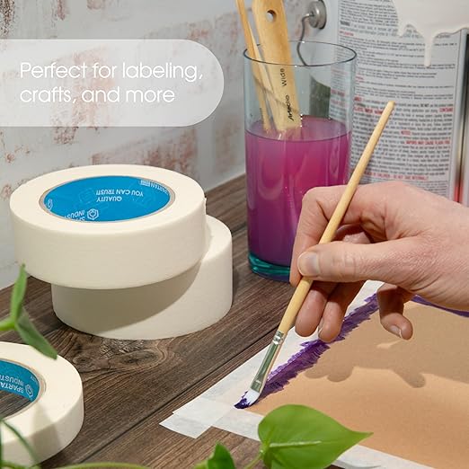 Spartan Industrial - 1" X 60 yd Masking Tape for Labeling, Packing, Art Projects, and More - 6 Craft Tape Rolls, 5.5 Mil