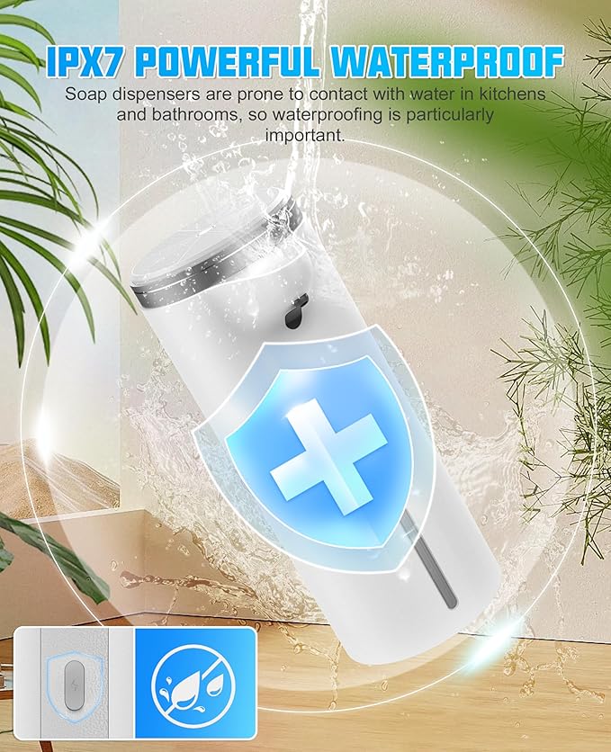 Automatic Soap Dispenser Touchless, 2025 Upgraded IPX7 Waterproof USB Rechargeable Liquid, Auto & Manual Modes, Adjustable 3 Level Volume, Hands-Free Soap Dispenser for Bathroom Kitchen