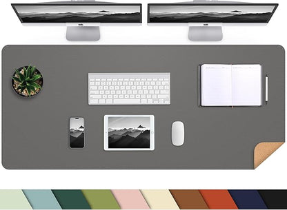 Leather Desk pad Protector, Large Desk mat with Natural Cork & PU Leather,Mouse pad,Non-Slip Office Desk Mat,Waterproof Desk Writing Pad for Office and Home (47in*23.7in,Dark Grey)