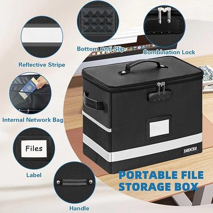 Fireproof Document Box - Fireproof File Organizer with Lock, Portable File Box with Handle, Portable Home Office File Cabinet for Hanging Letter/Legal Folder (12.3 x7.7 x10.5in)