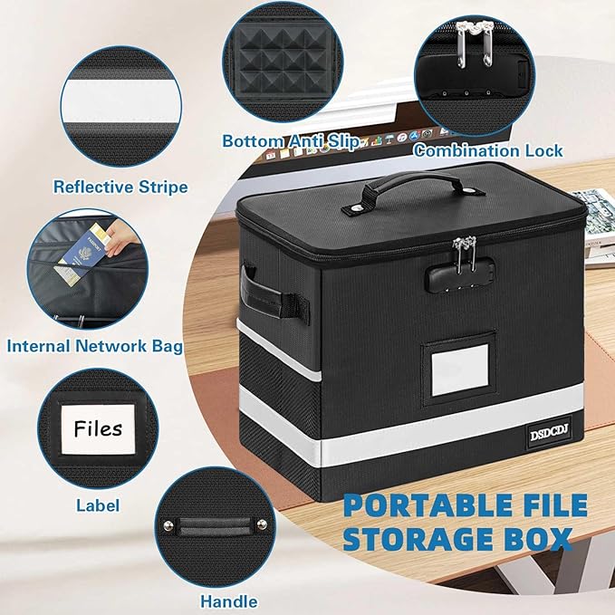 Fireproof Document Box 2 Pack - Fireproof File Organizer with Lock, Portable File Box with Handle, Portable Home Office File Cabinet for Hanging Letter/Legal Folder (12.3 x7.7 x10.5in)
