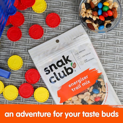 Snak Club Energizer Trail Mix with Roasted Salted Peanuts, Raisins, Chocolatey Candies, Roasted Almonds, Gluten-Free and Kosher Snack, 6.75 oz Resealable Bags, 6 Pack