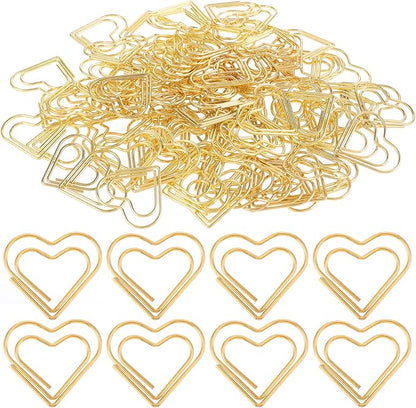 100Pcs Gold Heart Paper Clips Cute Small Paperclips for Funny Heart Clips Kids Office Supplies Paper Clamps Wedding Decoration Crafts Scrapbooking Women Document Note Sorting Organizing Paperclips