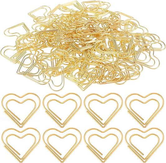100Pcs Gold Heart Paper Clips Cute Small Paperclips for Funny Heart Clips Kids Office Supplies Paper Clamps Wedding Decoration Crafts Scrapbooking Women Document Note Sorting Organizing Paperclips