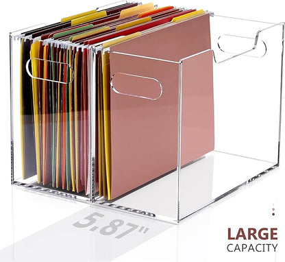 DINGHUO Acrylic File Folder Organizer Box, Letter Size Hanging File Organizer, Clear File Holder with Handles, Desktop Office Supplies Filing Storage Crate for Home Work School - 1 Pack