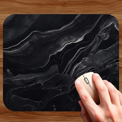 Dark Black Marble Agate Mouse Pad Mat Mousepad for Desk Computer Laptop PC Gaming Home or Office Gift Marbled Abstract (Black Marble MP05)