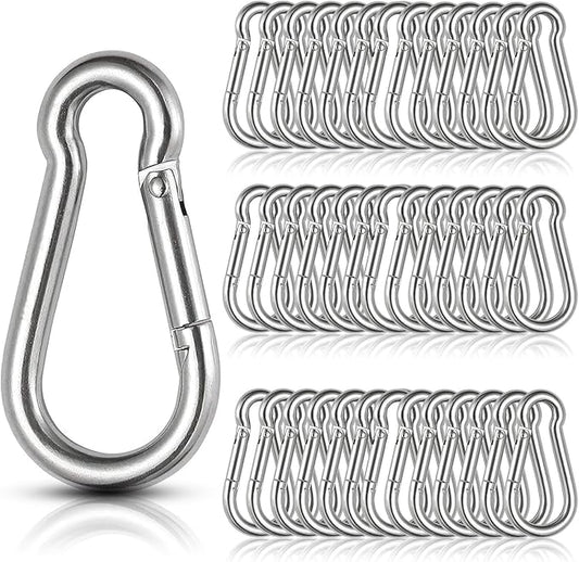 60Pcs Stainless Steel Carabiner Clip Spring-Snap Hook 1/4 in, M6 x 2 3/8 Inch Small Heavy Duty Carabiner Clips for Hammock, Punching Bag, Swing, Gym