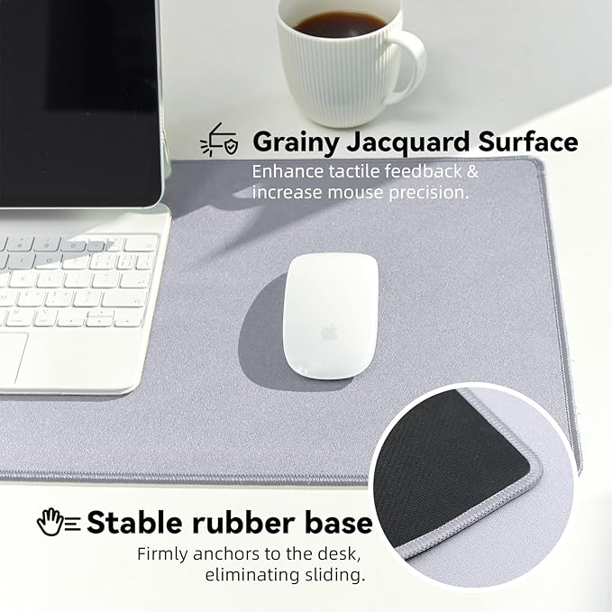 Waterproof Large Gaming Mouse Pad with Durable Stitched Edges, Non-Slip Rubber Base, Grainy Jacquard Mouse Mat Desk Pad for Home Office Gaming, 31.5''x11.8''x0.12'', Matte Light Gray