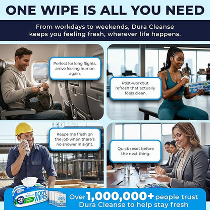 XL Body Wipes for Adults Bathing – 50 Ct + 4 Travel Shower Wipes 10 x 11.5" Thick Cleansing No Rinse Bath Wash Sheets for Elderly, Incontinence, Men & Women, Camping Essentials Disposable Washcloths
